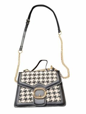 Women’s Black and Cream Houndstooth Crossbody Satchel